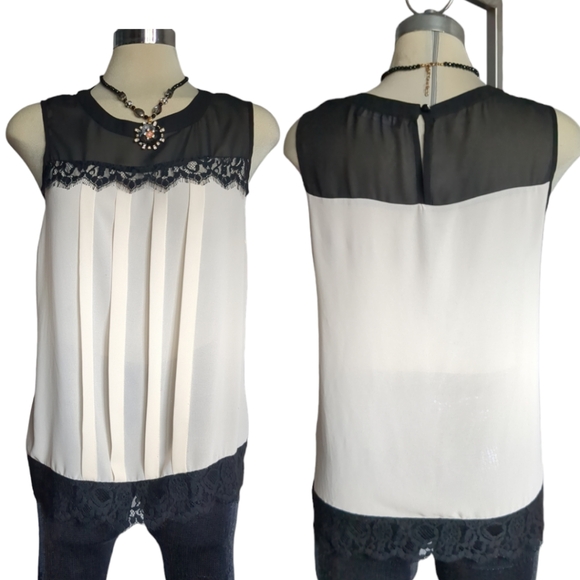 DOROTHY PERKINS Luxury Beige and Black Chiffon Sleeveless Blouse Size 14 - Picture 2 of 16